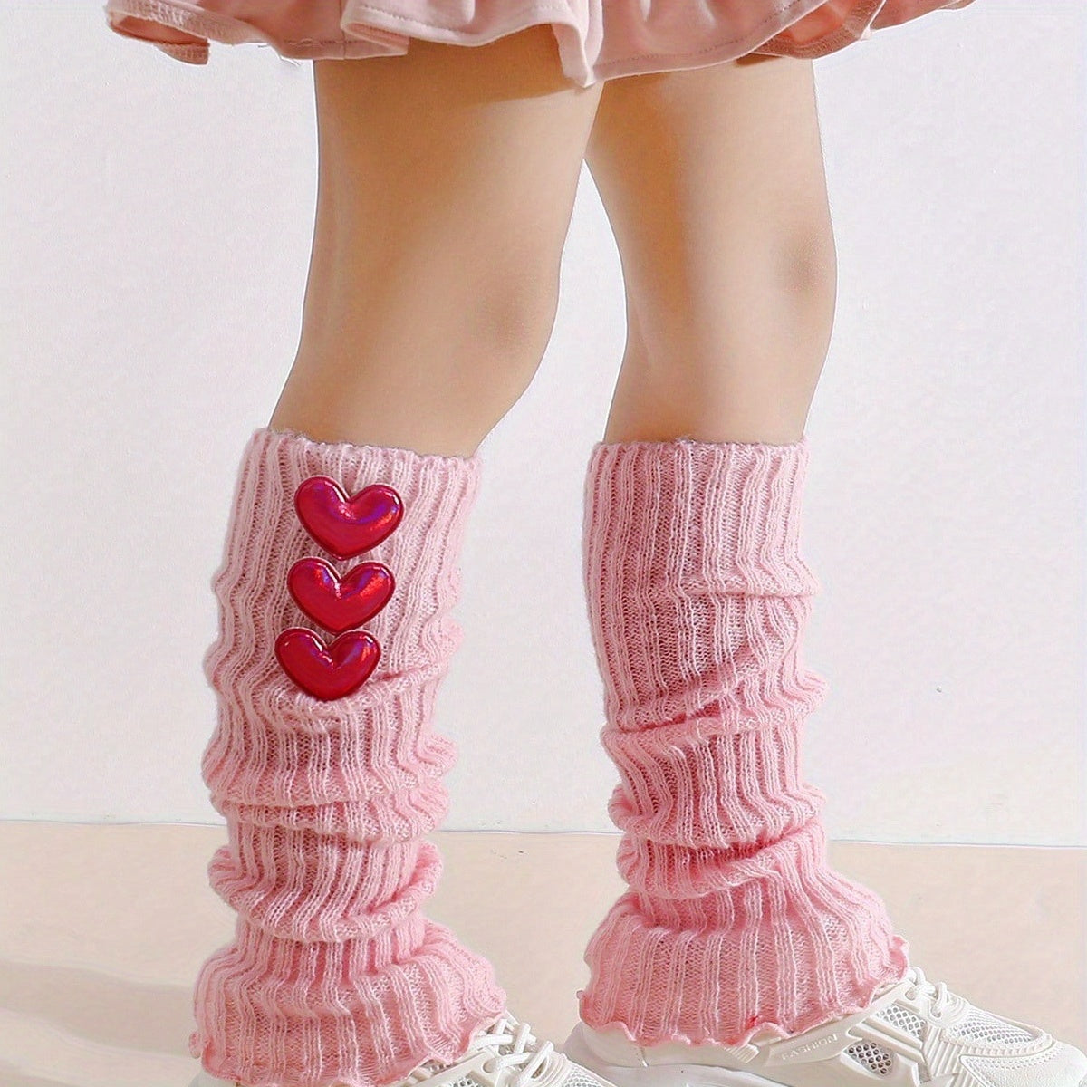 2-Pack Girls' Sweet Fashion Winter Leg Warmers with Heart Cutouts
