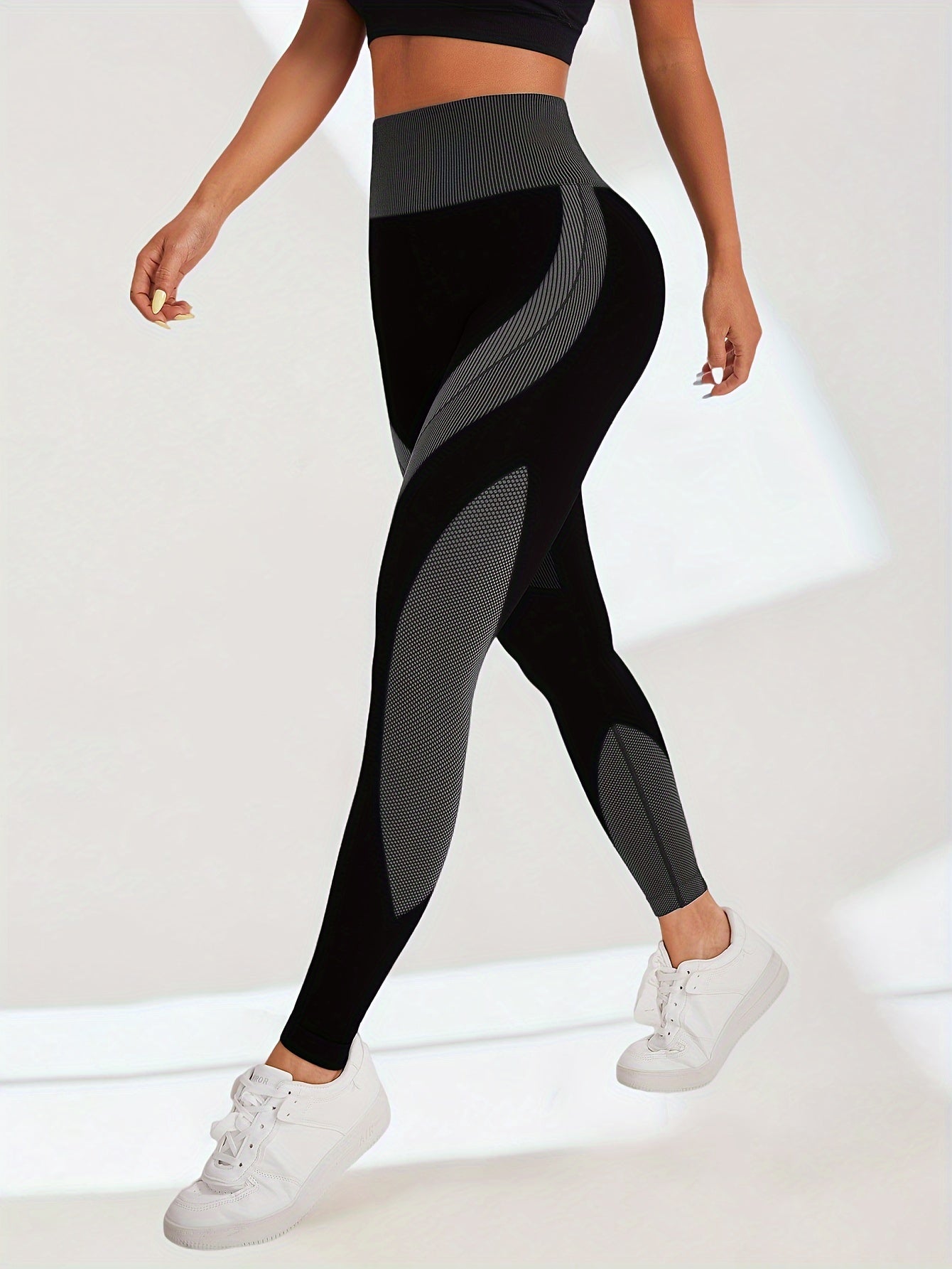 High Waist Seamless Yoga Pants with Color Stripes