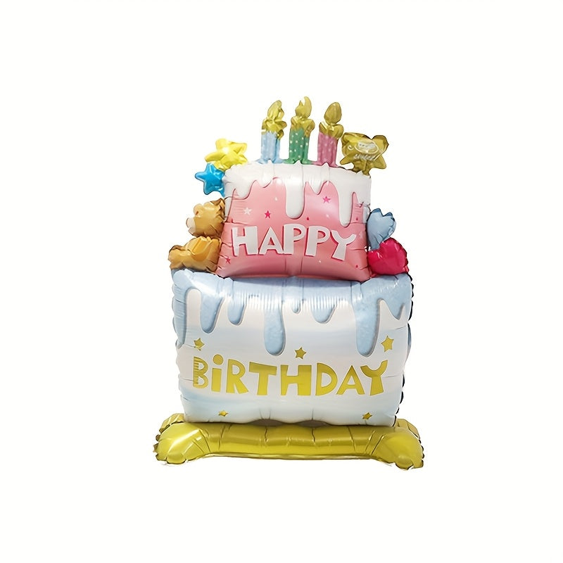 1/2pcs Standing Cake Shaped Balloons Birthday Anniversary Theme Party Atmosphere Decoration Ground Tabletop Aluminum Foil Balloon