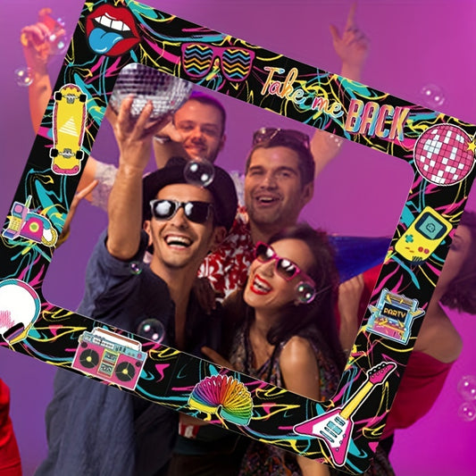 [Neon Party Frame] Vibrant Neon 1pc Retro 90s Disco Party Photo Booth Frame | 29.5x25.6 Inch, "TALK to NICE" Text, Durable Plastic, Fun and Festive Decorations, Inflatable Selfie Props for Birthdays, Bachelorette, Weddings, a