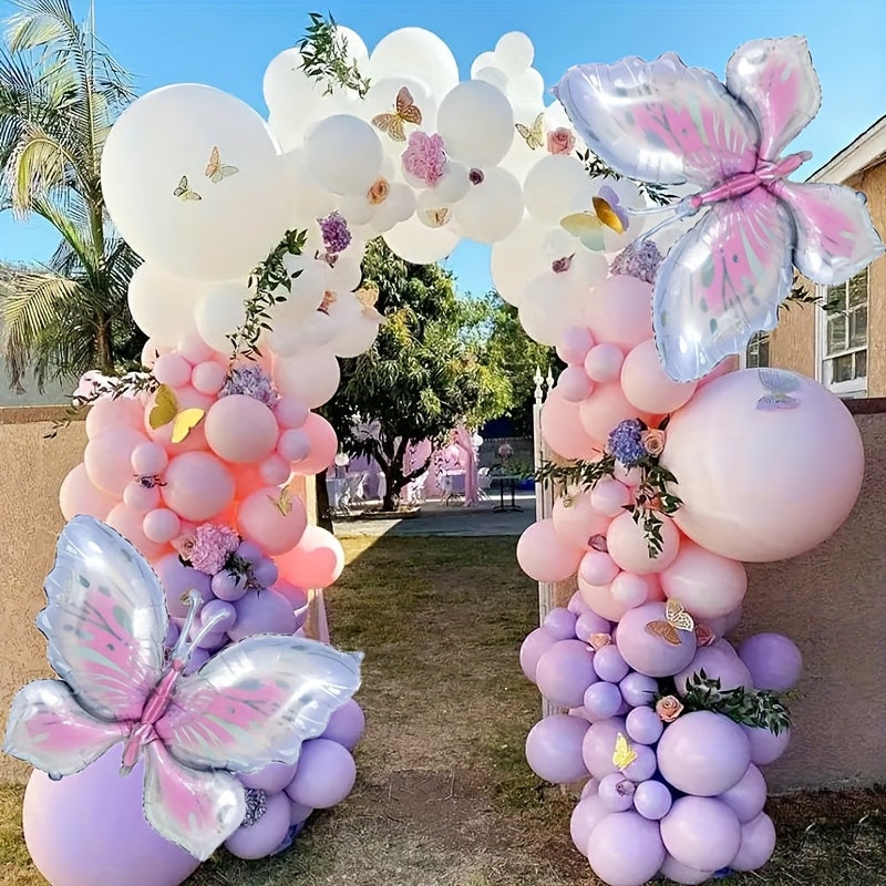 159pcs Blue Pink Butterfly Balloon Arch Set Purple and Pink Balloon Set Suitable for Wedding Engagement Decoration and Birthday Party Decoration Spring Outdoor Party Decoration
