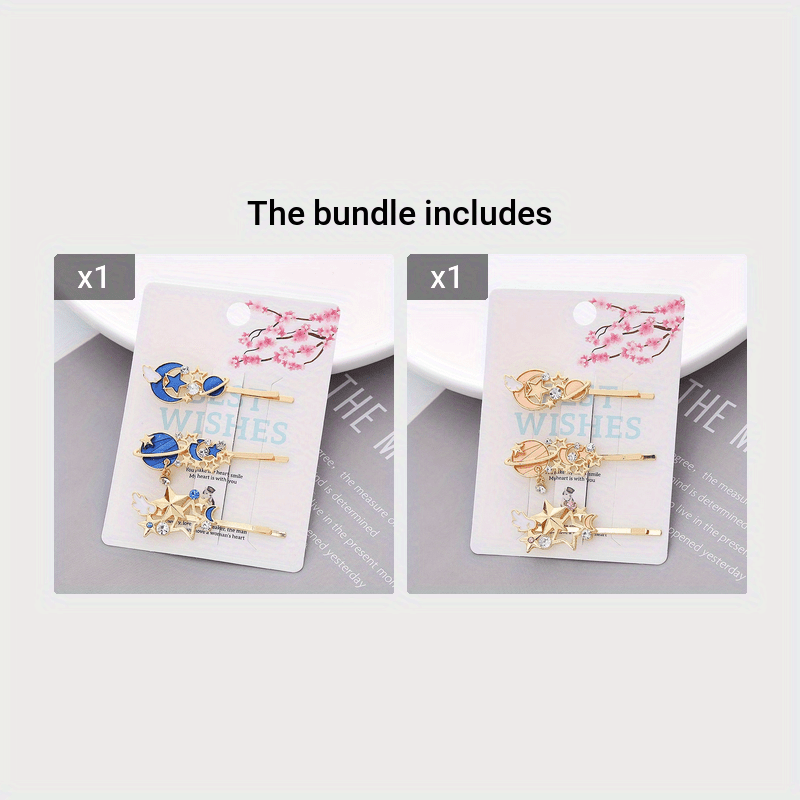 3pcs Non Slip Metal Cartoon Planet Hair Clip, Cute Moon Star Bobby Pin Hair Barrette Hair Slides Decoration Accessory For Women