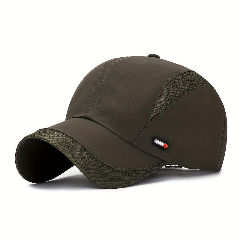 Men'S Breathable Mesh Baseball Cap - Black, Lightweight, Quick-Dry Polyester, Fashionable Outdoor Sports Hat with Adjustable Snap Closure, Multiple Color Options, Sports Cap|Fashionable Cap|Adjustable Closure
