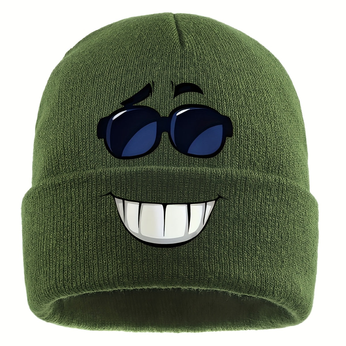 1pc Fashion Glasses joyful Face Funny Pattern Beanie Knit Hat