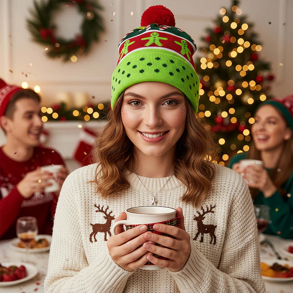 1pc Cartoon Jacquard Double-Layer Knitted Hat