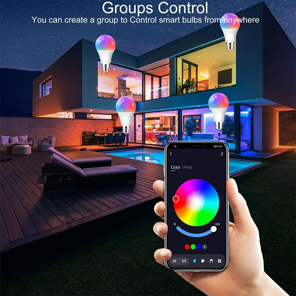 1PCS B22 LED WiFi Smart Light Bulb, RGB Smart Bulbs, 10W B22 Tuya APP Bulbs, Dimmable 16 Million Colours Changing Light Bulbs BT Control, 10W B22 Smart Tuya Bulbs Seting Timers, Scene And Music Sync, Voice Control Compatible