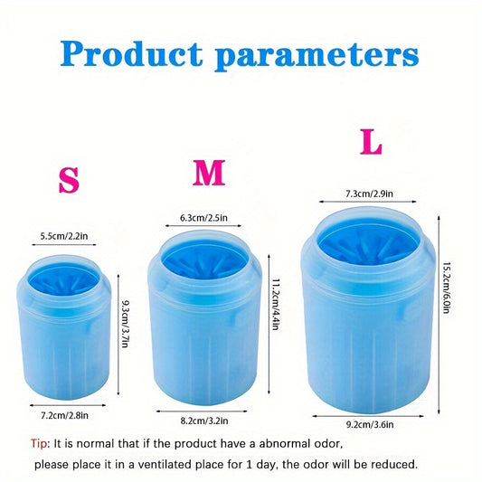 Blue & Yellow Automatic Pet Foot Washing Cup - Soft, Comfortable, and Durable Silicone for Easy Dog and Cat Paw Cleaning.