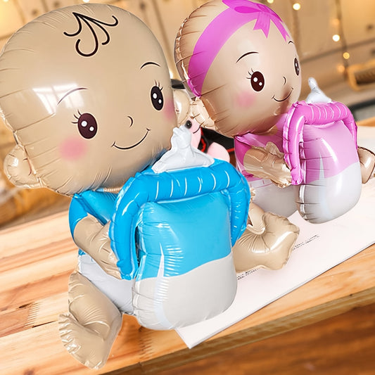 36-Inch Youngsters Bottle Doll Balloon - Cute Birthday & Anniversary Party Decoration, Blue & Pink Soothing Item Designs, Aluminum Foil Material, Perfect for Youngsters Showers & Celebrations, Youngsters Shower Props | Themed