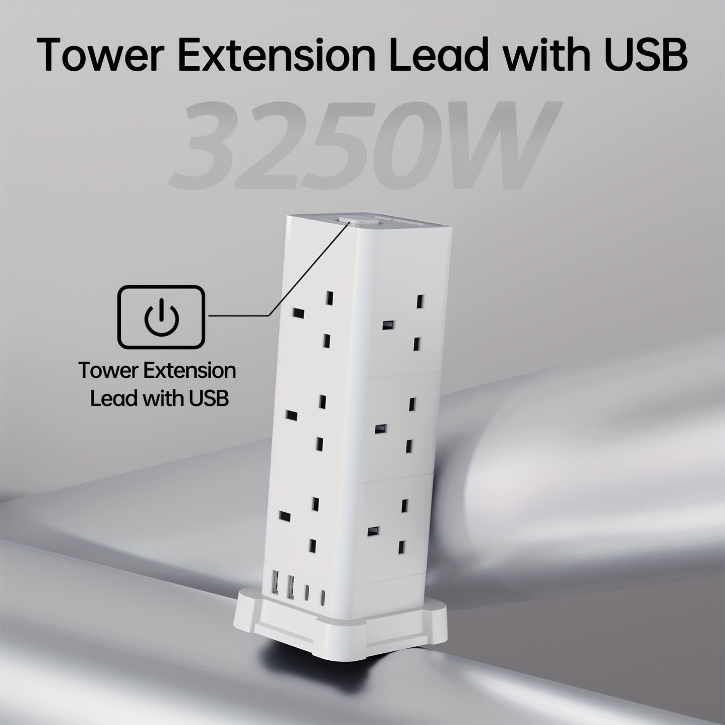 16-in-1 UK Power Strip Tower with USB