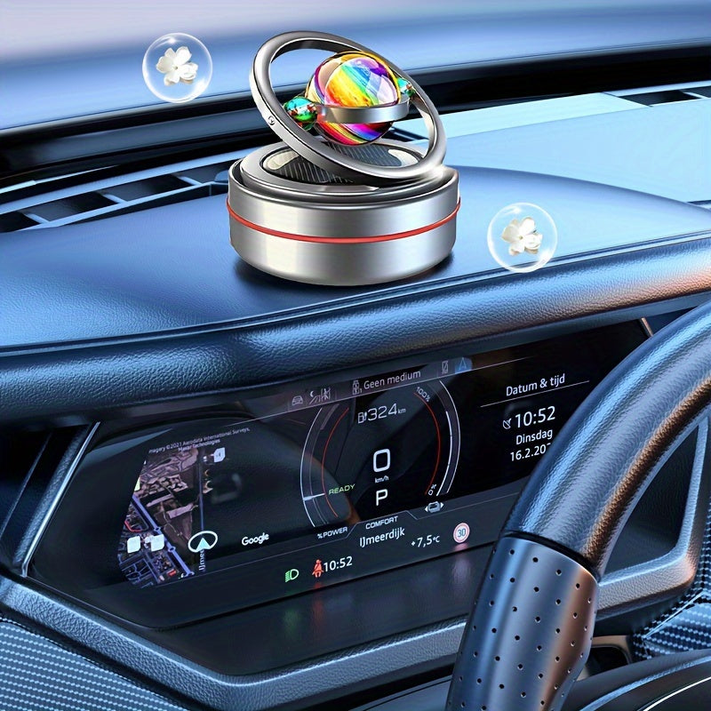 [Solar Power Car Diffuser] Rotating Solar Power Car Fragrance Diffuser, Essential Oil Diffuser, Car Decoration, Interior Accessories | Includes Two Aroma Pads As a Gift