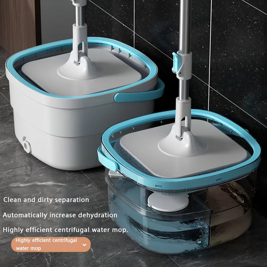Microfiber Twist Mop and Bucket Set with 360-Degree Swivel Head, Square Spin Mop for Hardwood, Laminate Floors, and Pet Owners, Multiple Surfaces Wet & Dry Mop Kit, Living Room Kitchen Wall Floor Cleaning Tools