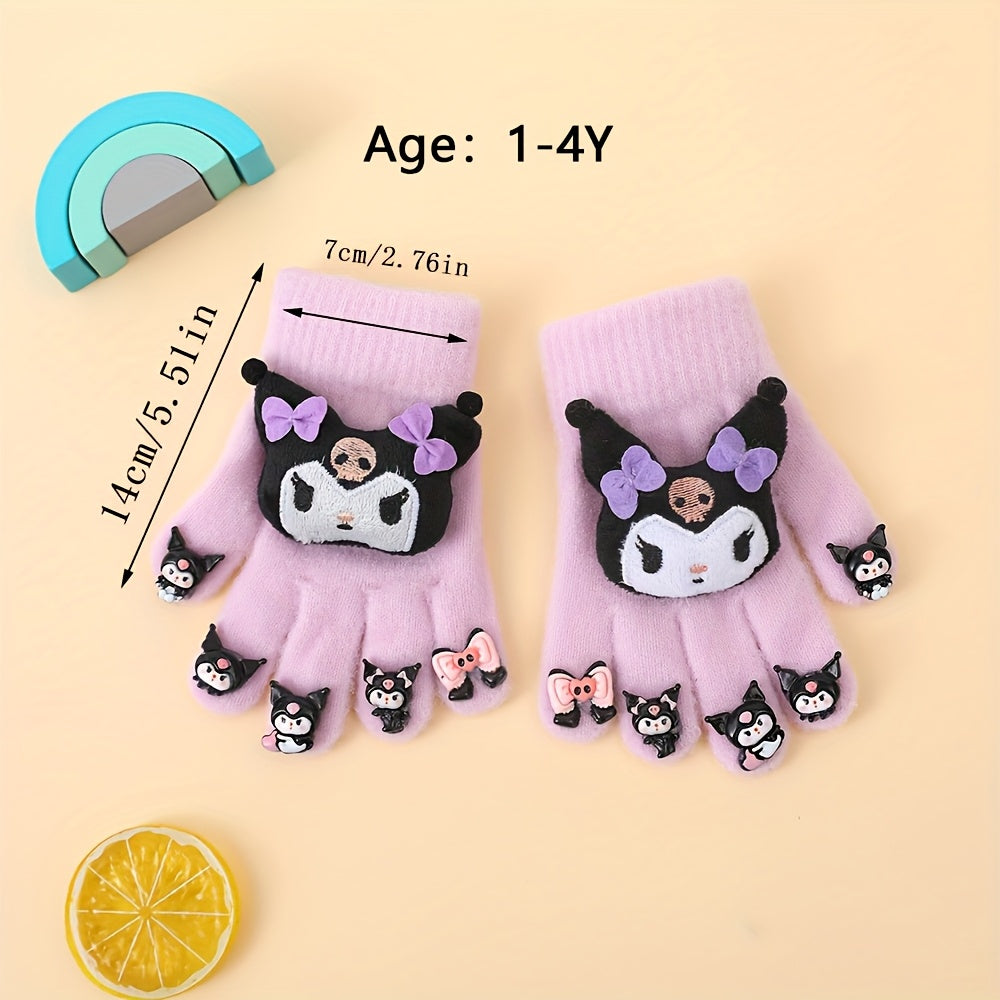 1pc Sanrio for kuromi Thickened Winter Gloves - Cute Cartoon Design, Full Finger Warmth for Boys & Girls, Perfect for Outdoor Activities, Holiday Gift, Winter Gloves For Girls, Playful Design, Soft Fabric