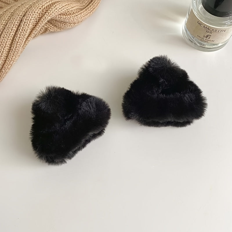 6pcs GUIJUI Honey Girl Plush Cat Ear Hair Clips, Cute Fuzzy Side Clip Bangs Grip Accessories, Solid Color, Resin, for Women, Suitable for Daily & Casual Wear, Over 15 Years Old