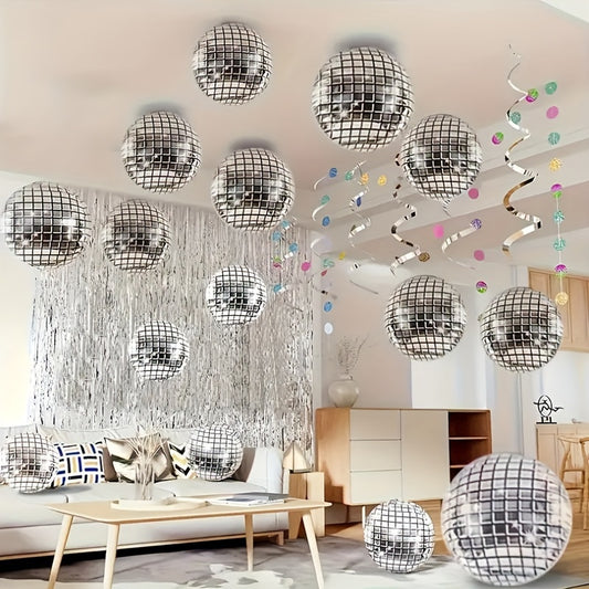 32pcs, Silvery Disco Ball Balloons, Metallic Disco Mirror Balloon, 70s 80s Disco Dance Party Decor, Scene Decor, Room Decor, Birthday Party Supplies, New Year Party Decoration, Wedding Decoration