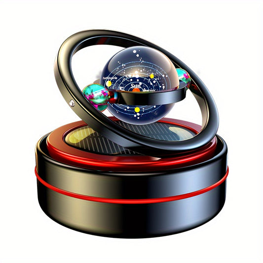 Solar-Powered Rotating Car Dashboard Ornament with Floating Planet Design, Black - Auto Aromatherapy Diffuser for Car Interior, Office, or Home Decor, Christmas Gift Idea, Office Air Freshener | Celestial Theme | Decorative D
