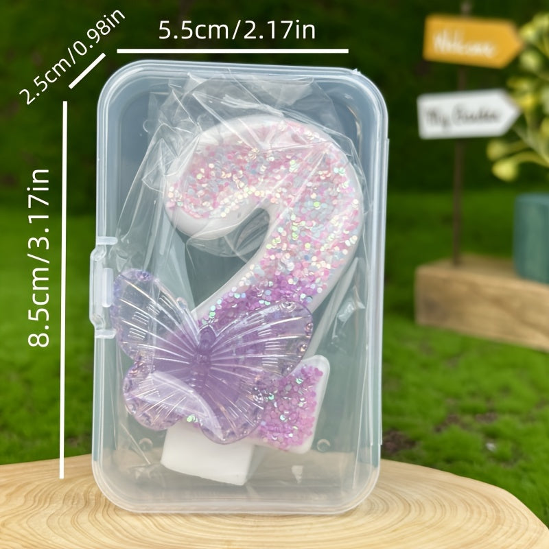 1pc Sparkling Pink Gradient Butterfly Birthday Candle - 8.0cm Cake Topper for Youngsters & Adults, Perfect for Graduations, Weddings, Housewarmings & More