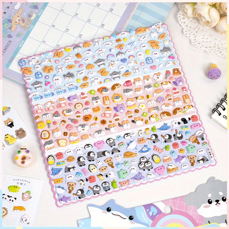 6-in-1 Cartoon Double Layer 3D Foam Stickers Cute Animal Stickers Reward Stickers Creative Craft Decoration
