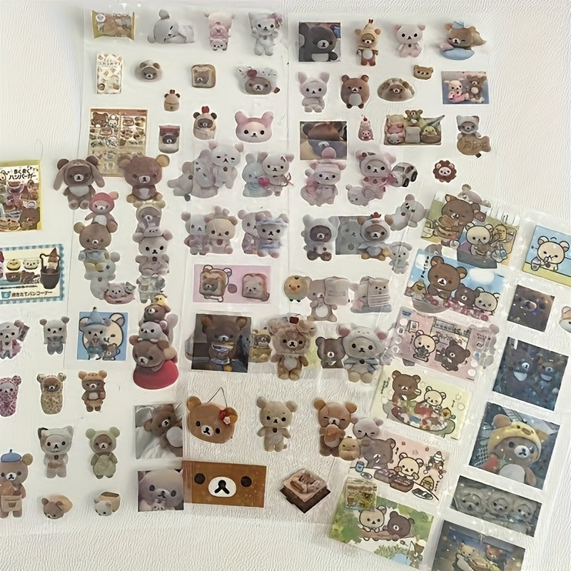 [Shiny Star Stickers] 5pcs Set of Transparent Shiny Stars Cute Bear Stickers | for Mobile Phone Cases And Notebooks, Kawaii Stickers