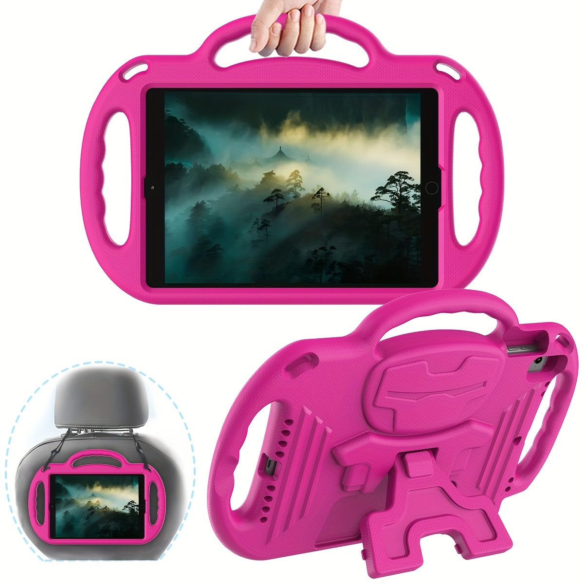 [Kids-Friendly|Lightweight] Lightweight, Non-Slip EVA Kids-Friendly Tablet Case with Adjustable Stand & Lanyard | Soft Shell with Heavy Duty Protection, Flexible Kickstand & Adjustable Strap | for iPad 7th/8th/9th Gen (10.2-i