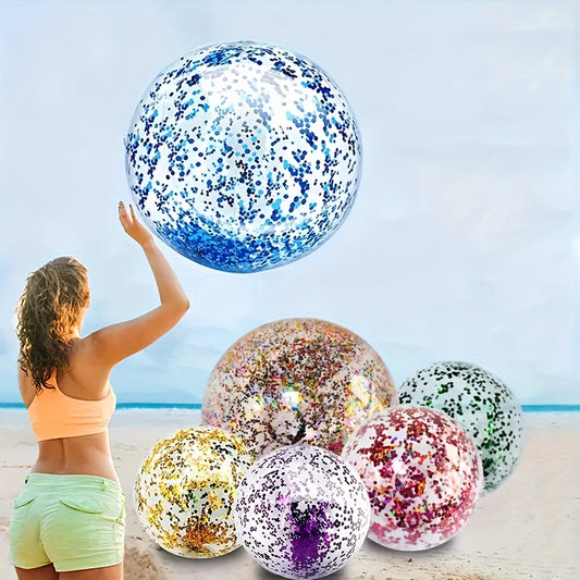 [Glitter Beach Ball] 40cm Mixed Color Glitter Beach Ball, 1pc | Summer Party Toy - Rubber Balloon, Use Without Electricity