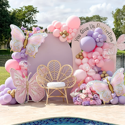 [145pcs Versatile Balloon Garland Kit] 145pcs Butterfly Balloon Garland Kit - Pink, Purple, Orange & Golden - Perfect for Birthdays, Weddings, Graduations, Bridal Showers & More - Versatile Party Decor for Indoor & Outdoor Ce