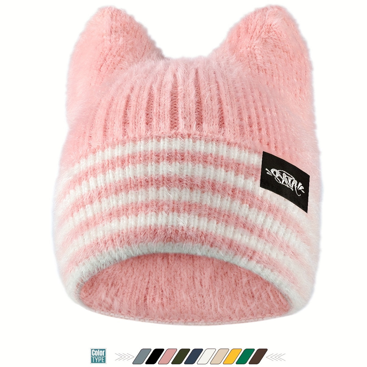 1pc Unisex Plush Cat Ear Beanie Hat with Faux