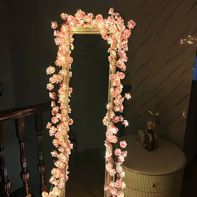1pc Kinpho Cherry Blossom LED Branch Lights, 72/96/144 LEDs, Flexible and Bendable Sakura Vine String Lights, 8 Flashing Modes, USB Powered, DIY for Indoor Atmosphere Decoration, Ideal for Bedroom, Living Room, Wall, Party, H