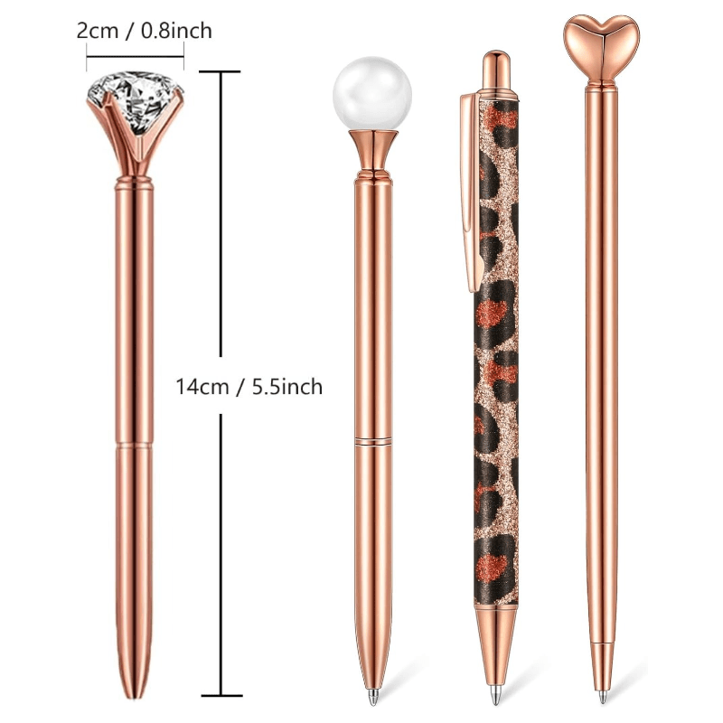 [5pcs Crystal Pens] 5pcs Metal Ballpoint Pens Set, Crystal Diamond Pen for Journaling | Glitter Stationery, Black Fancy Gifts for Teacher Office Wedding Back to School Christmas Graduation Supplies