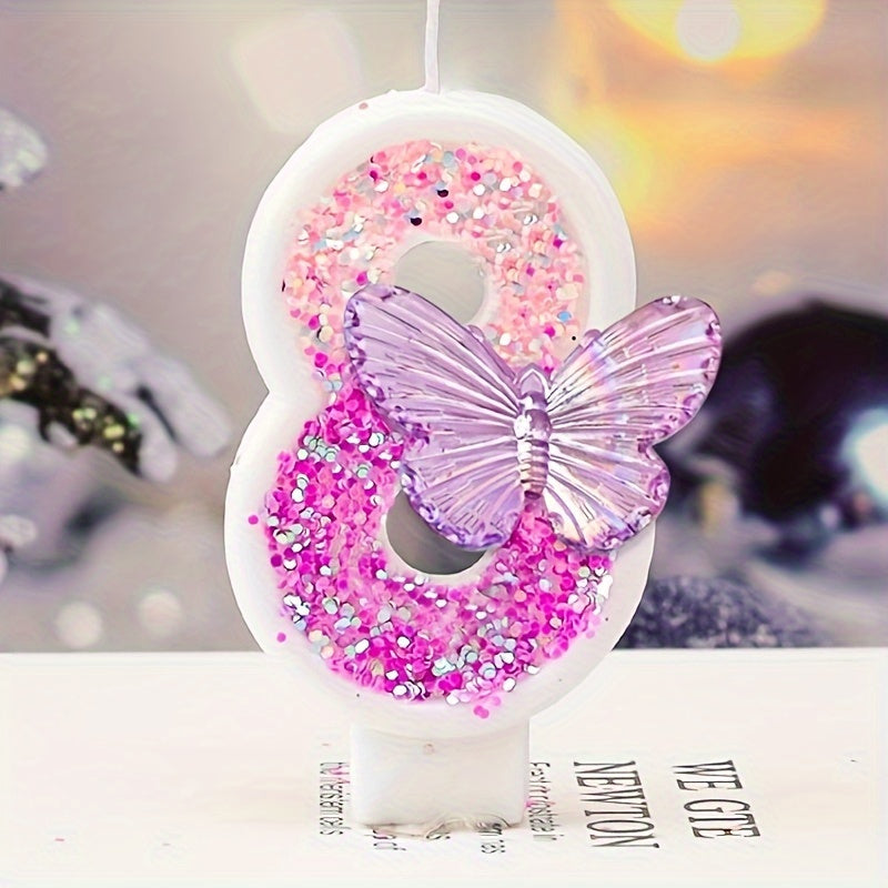 1pc Sparkling Pink Gradient Butterfly Birthday Candle - 8.0cm Cake Topper for Youngsters & Adults, Perfect for Graduations, Weddings, Housewarmings & More