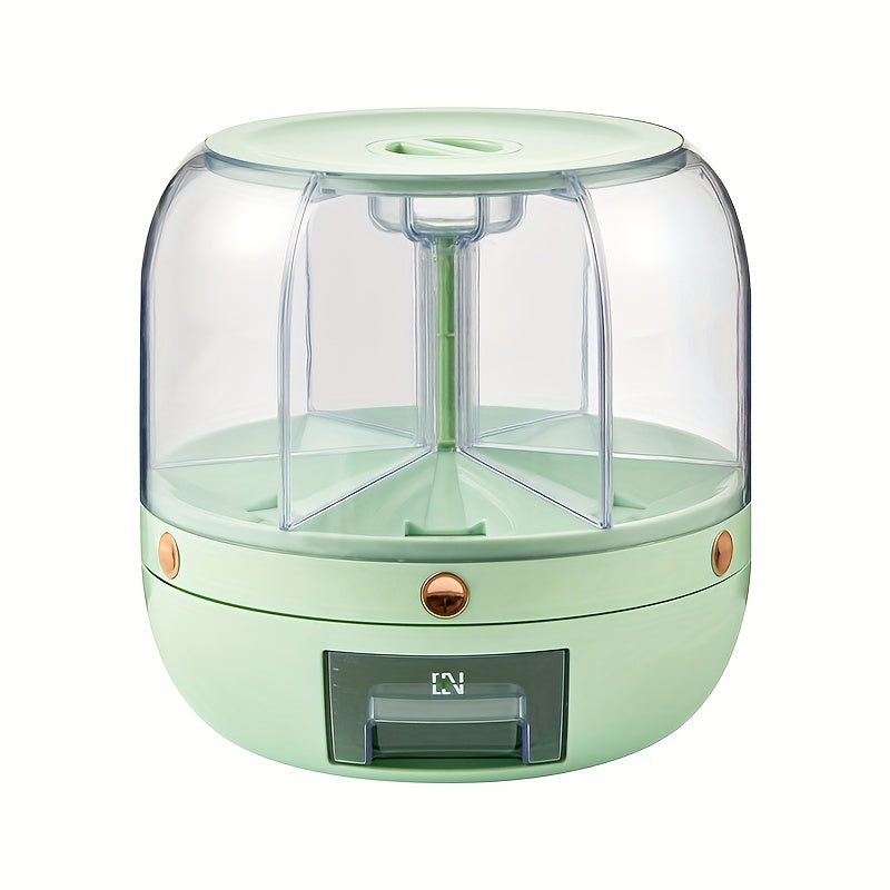 Large Capacity Rotating Waterproof Plastic Storage Container with Flip Top Lid, Multipurpose Grain Dispenser for Kitchen Organization and Storage of Cereal, Nuts, Flour, and Rice