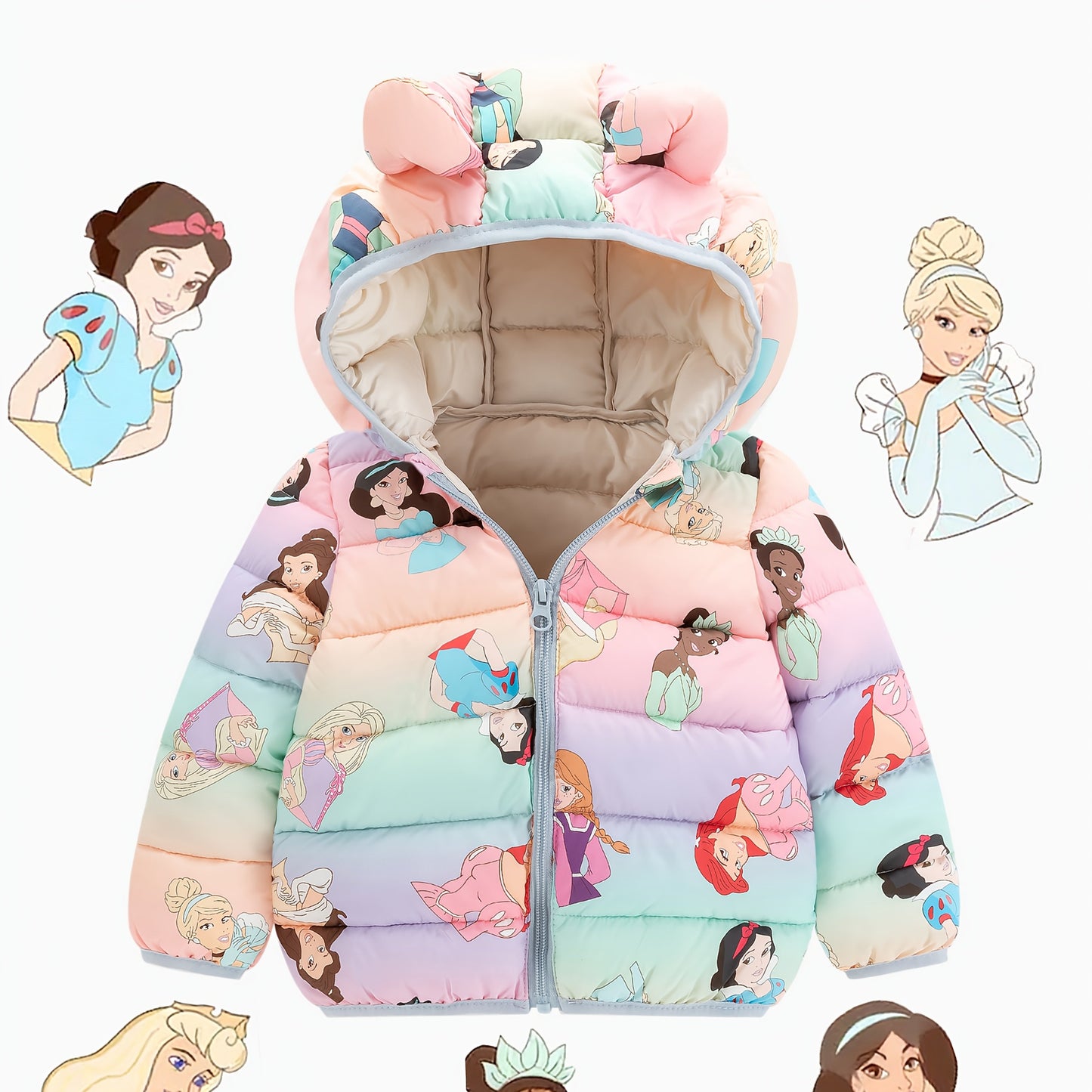 Disney Princess Cartoon Print Kids Winter Jacket
