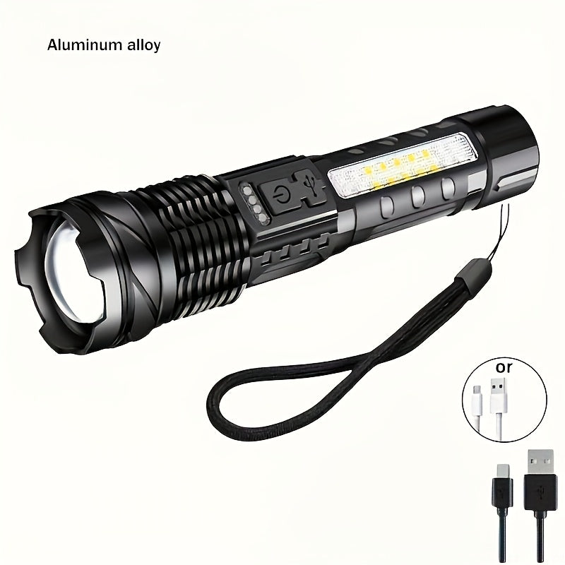 Super Powerful 2600mAh, 2400mAh Rechargeable LED Torch - Portable USB-Powered Flood Light with Lithium Battery, Ideal for Outdoor Camping, Fishing, Hunting, Hiking & Emergency Situations