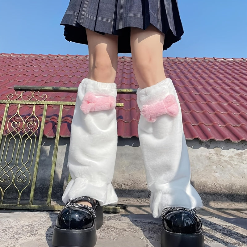 1 Pair of Cute Bow Slimming Leg Covers for Teenagers Plush Socks for Mid-Length Stockings