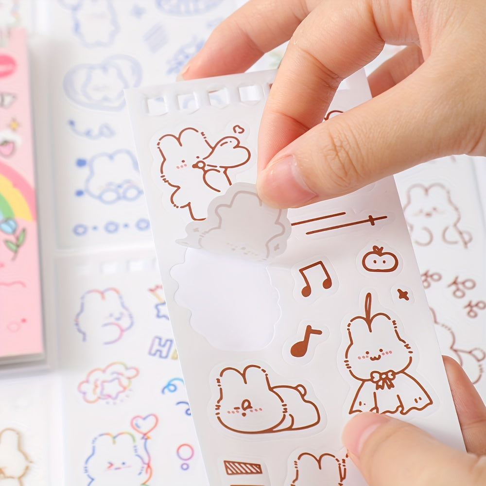 50 Sheets Cute Cartoon Rabbit Stickers Set | Waterproof PET Stickers for DIY Decorating Journaling Notebook | Scrapbooking Washi Stickers Stationery Supplies