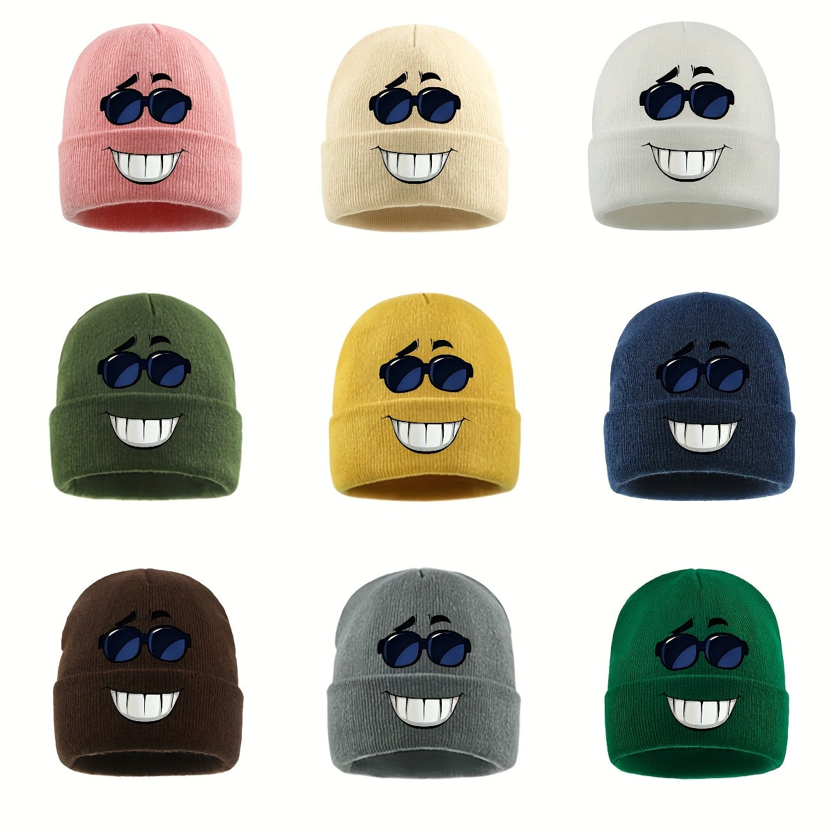 1pc Fashion Glasses joyful Face Funny Pattern Beanie Knit Hat