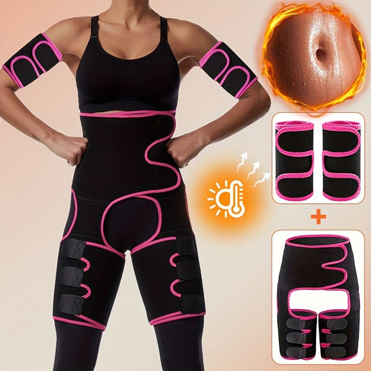 1 SET-4 in 1 High Waist Arm and Thigh Wast Trainer for Women, Open Wear Wrap Workout Belt Sweat Belly Band, Neoprene Workout Sweat Belt, Sweat Band, Waist & Arms Trainer, Sauna, Fitness Exercise, Women & Men