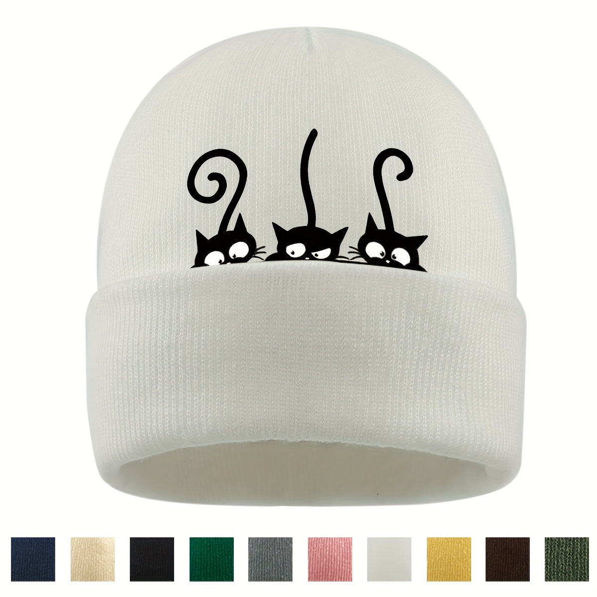 1pc Beanie Hat with Cute Black Cat Print