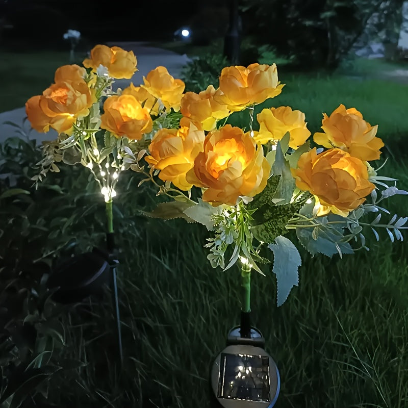 1pc/2pcs Solar Powered 7-Head Peony LED Fake Flower Decorative Outdoor Landscape Light for Yard, Garden, Front Door, Patio, Lawn Ground Lamp