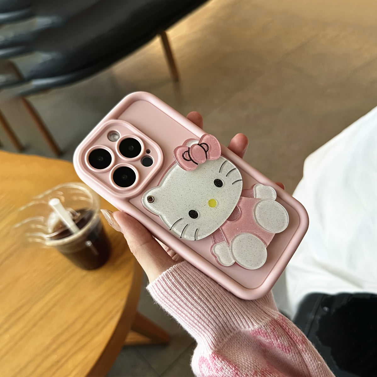 Three-Dimensional DIY Anti-Fall Protective [Authorized] Sanrio Series Pink Makeup Mirror Mobile Phone Case for Apple 16Promax/16Plus/16/16Pro/15Promax/15Pro/15Plus/15/14/14Plus/14Pro/14Promax/13/13Pro/13Promax/12/12Pro/12Prom