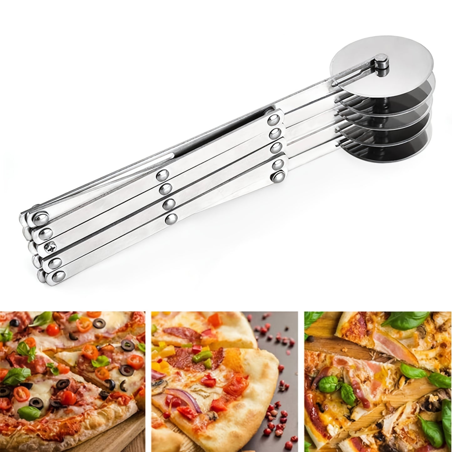5-Wheel Pastry Knife - Stainless Steel Dough Cutter, Expandable Pasta Roller,
