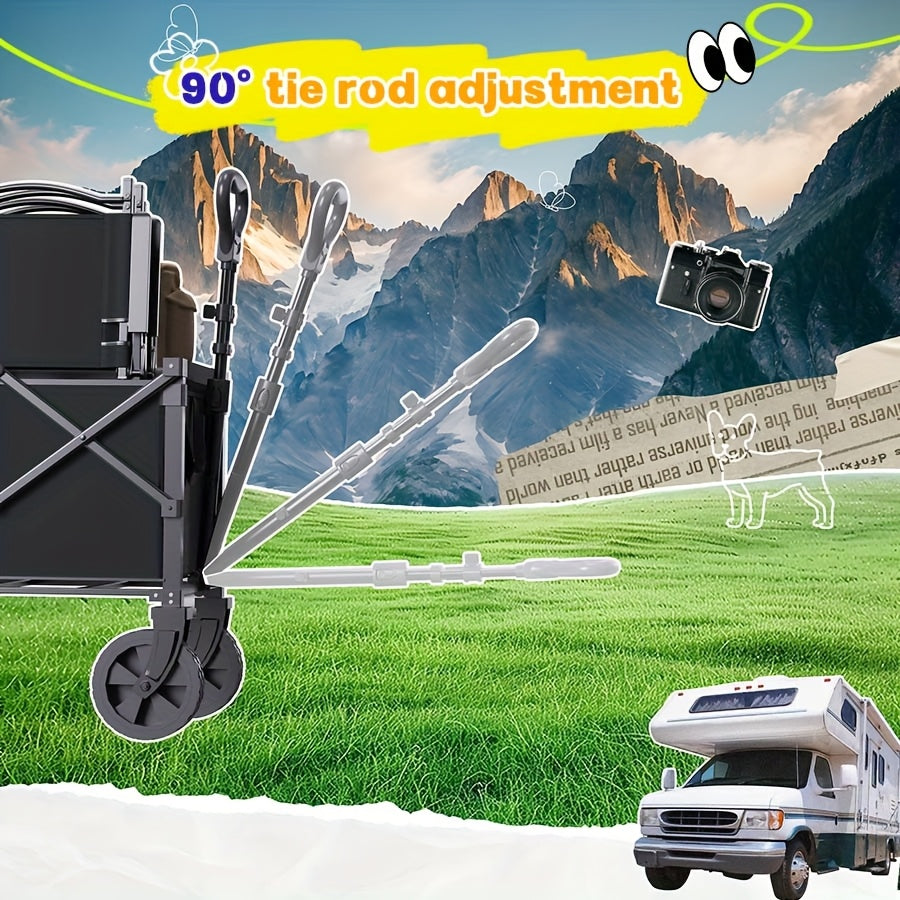 Heavy-Duty Foldable Utility Cart For RV Camping All-Terrain Large-Wheel Beach Wagon With Cup Holder, Multi-Purpose Hauler For Groceries, Sports Gear, Shopping Outdoor Activities