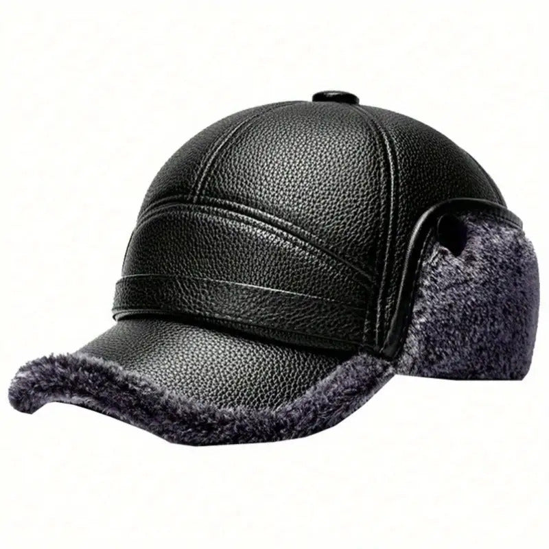 Men's Winter Warm Hat Thickened Ear Flap Cap with Faux Leather