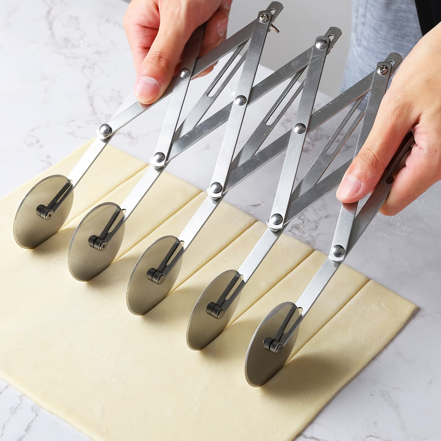 5-Wheel Pastry Knife - Stainless Steel Dough Cutter, Expandable Pasta Roller,