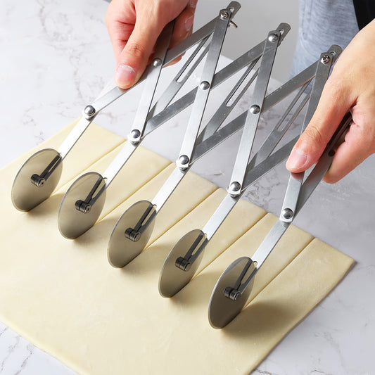 5-Wheel Pastry Knife - Stainless Steel Dough Cutter, Expandable Pasta Roller,