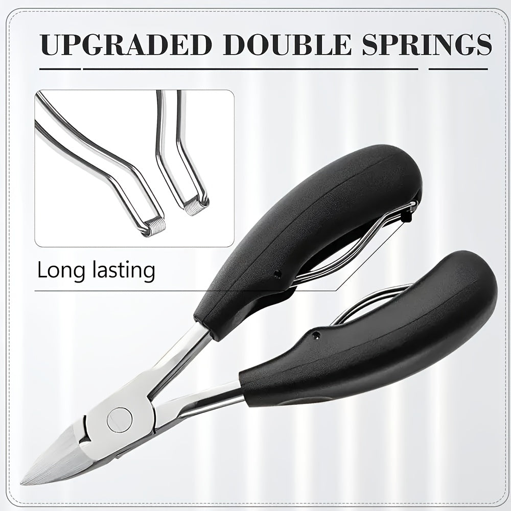 5pcs Stainless Steel Nail Care Kit for Ingrown & Thick Toenails - Heavy-Duty Clippers Set with Nail File, Cuticle Nippers, and Grooming Tools.