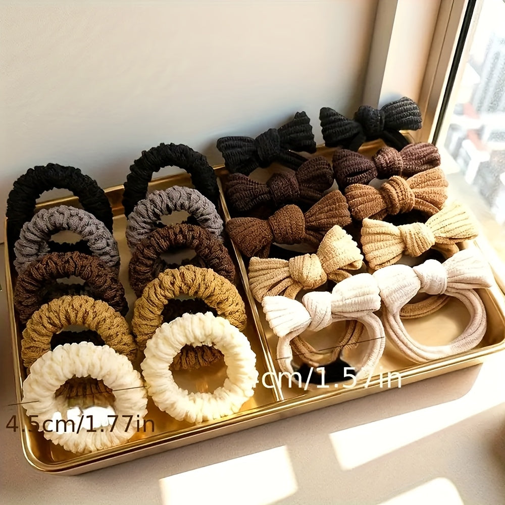 20pcs Bohemian Winter Hair Ties for & Women - Soft Elastic