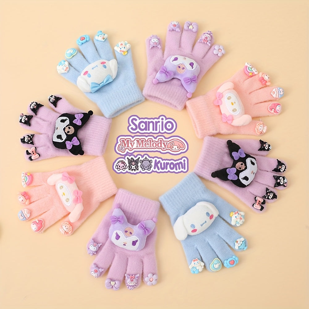 1pc Sanrio for kuromi Thickened Winter Gloves - Cute Cartoon Design, Full Finger Warmth for Boys & Girls, Perfect for Outdoor Activities, Holiday Gift, Winter Gloves For Girls, Playful Design, Soft Fabric