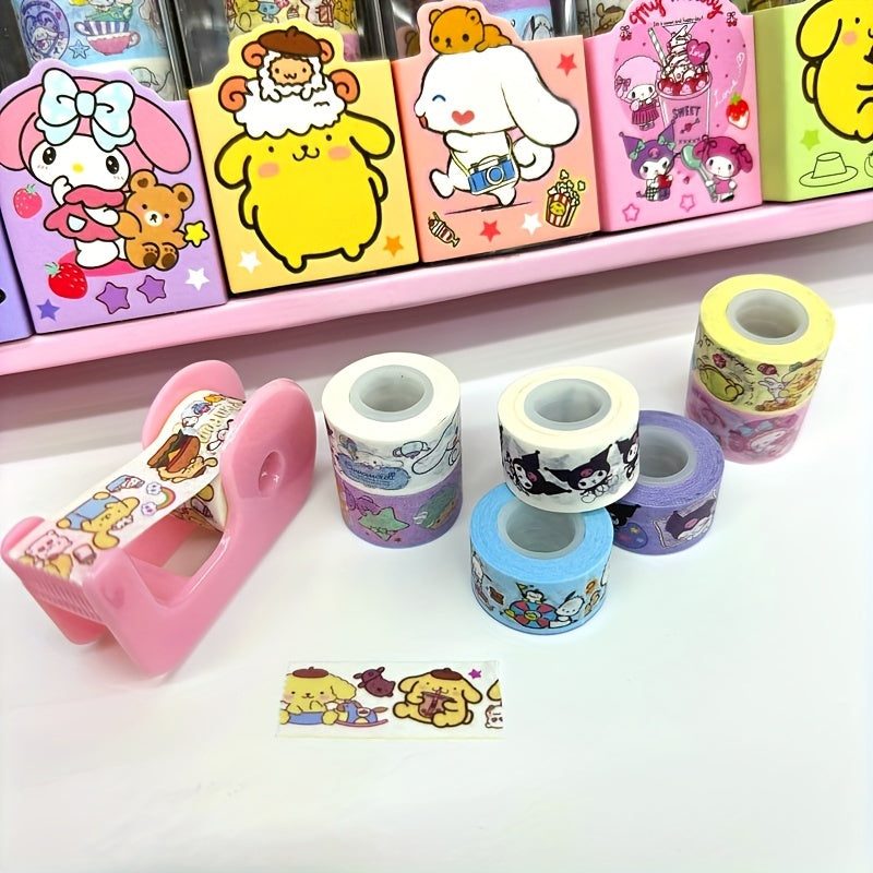 1 box of 8 rolls of adhesive paper + a cutter/set of random models Sanrio Hello Kitty Melody Yuguigou Pudding Dog Pacha Dog adhesive tape roll sealing sticker set sticker set small gift