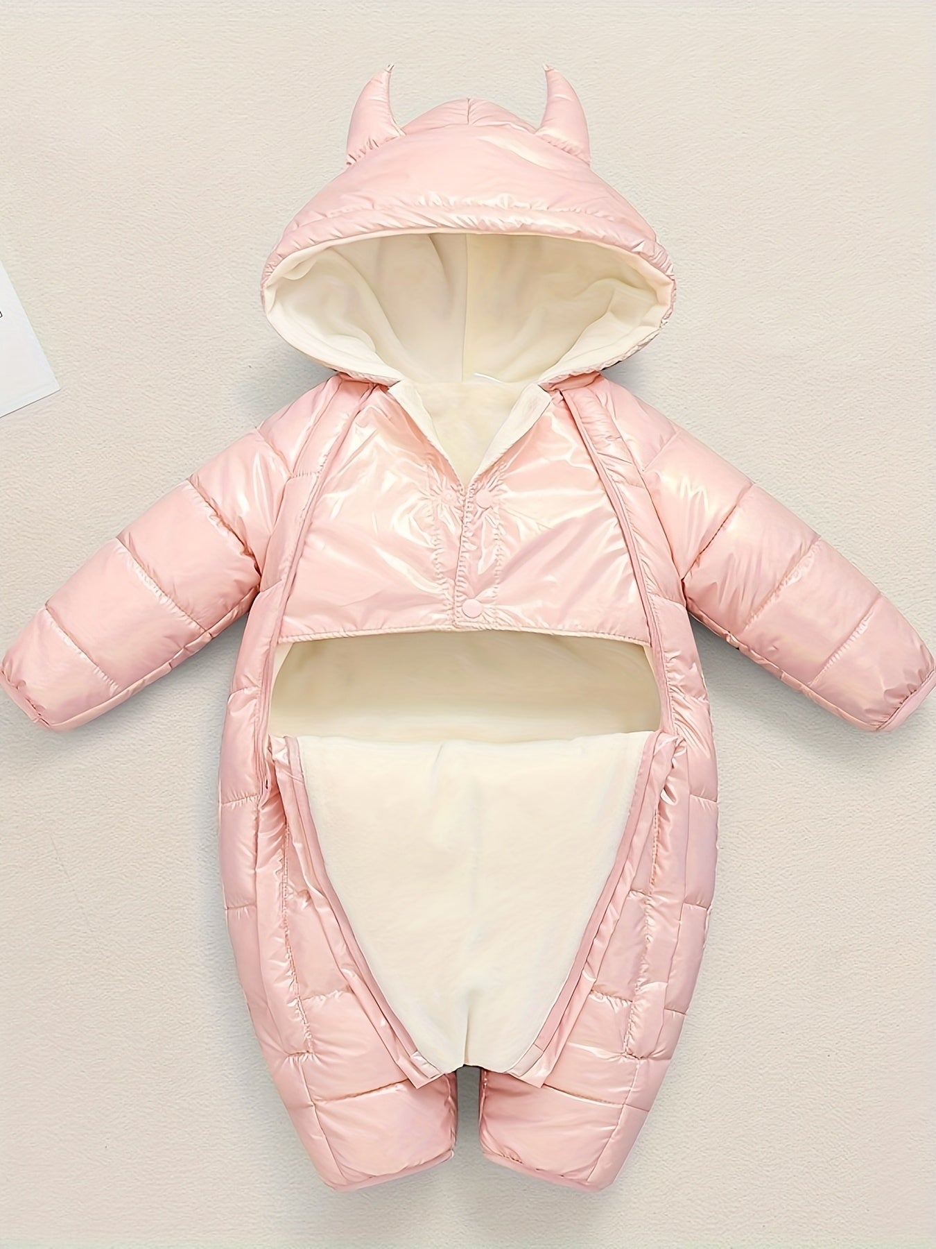 Warm Fleece-Lined Snowsuit Warm Thick Fleece-Lined Winter Snowsuit with Hood & Bear Patch.