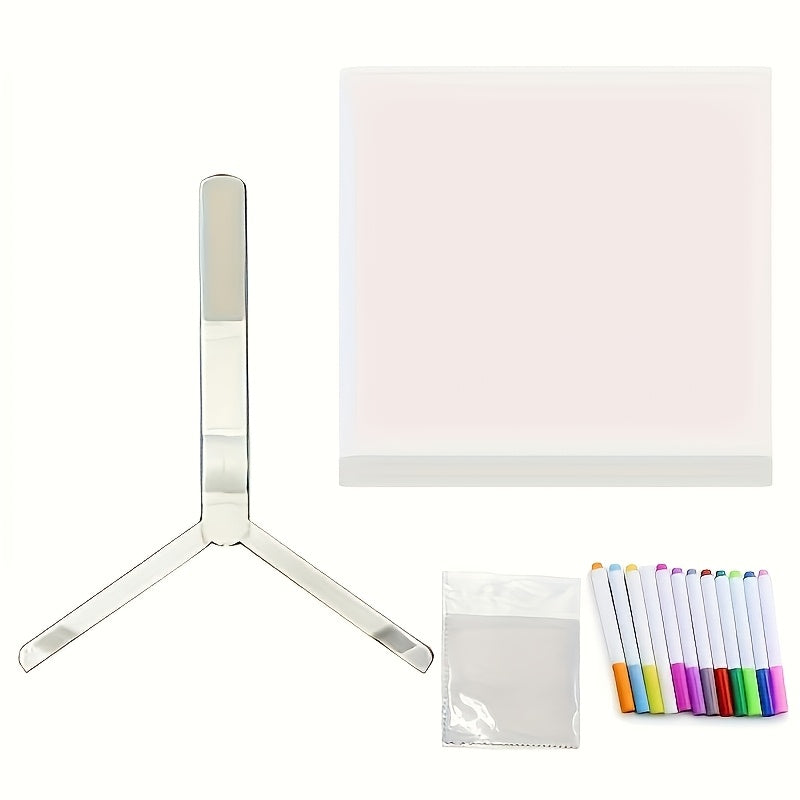 [1pc Luminous LED Drawing Board] 1pc Luminous Drawing Board, Creative Design Transparent Acrylic LED Light Panel, USB Powered Erasable Graffiti Board with 7 Color Markers, Desktop Memo Pad with Stand, Ideal for Home, Office D